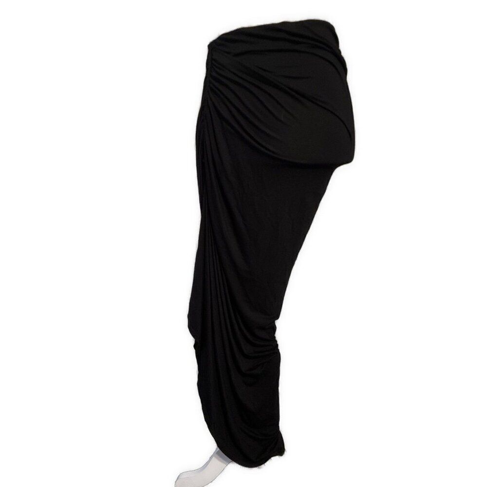 Studio M Womens Solid Black Side Ruched Slit Asymmetrical Maxi Skirt Medium